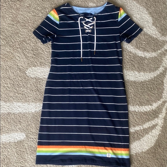 Tommy Hilfiger Dresses & Skirts - Tommy Hilfiger Striped Navy Dress with Rainbow Accents